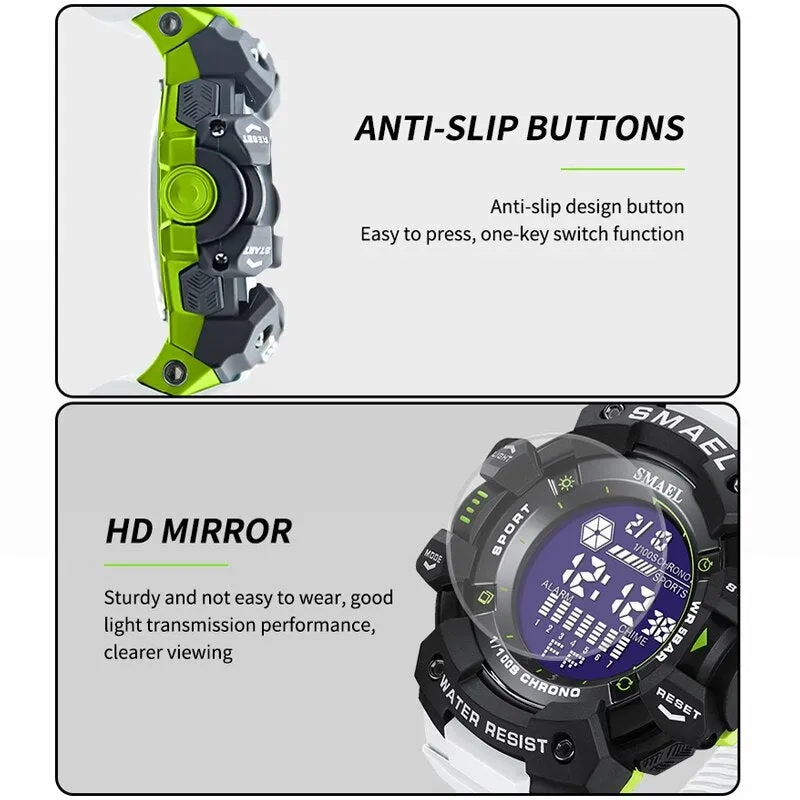 SMAEL Outdoor Sport Watch Digital Watches Men Fashion Led Light Stopwatch Alarm WristWatch Mens Big Dial Military Clock For Male