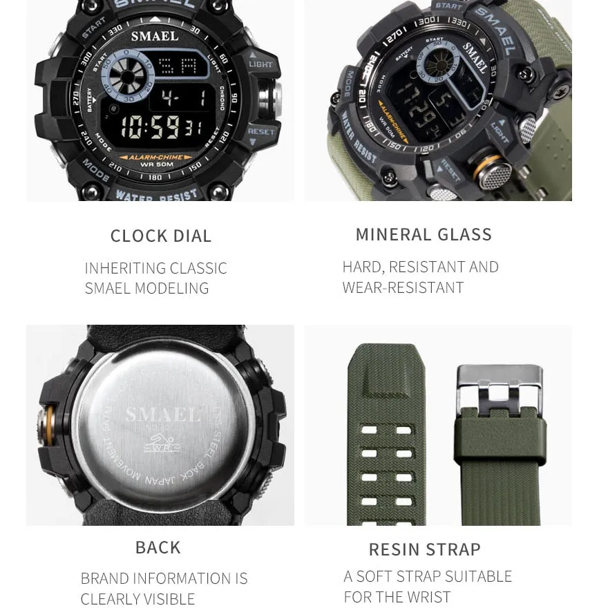 SMAEL Outdoor Sports Watches for Men Digital Watch Men&#39;s Electronic Military Clock Male Big Dial Fashion Watch Relogio Masculino