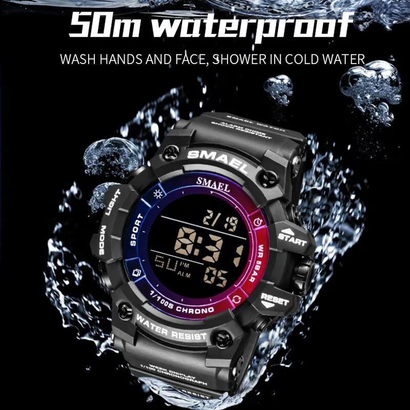 SMAEL Sport Digital Watches For Men WristWatch Military Electronic Watch Mens Waterproof Luminous LED Alarm Auto Date Clock Male