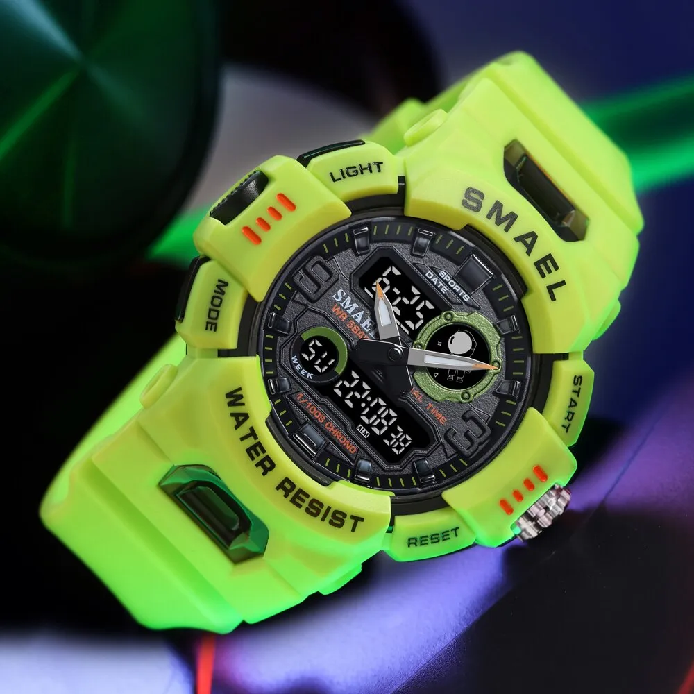 SMAEL Sport Watches For Men Digital LED Dual Display Waterproof Military Wristwatch Student Stopwatch Alarm Quartz Clock Male