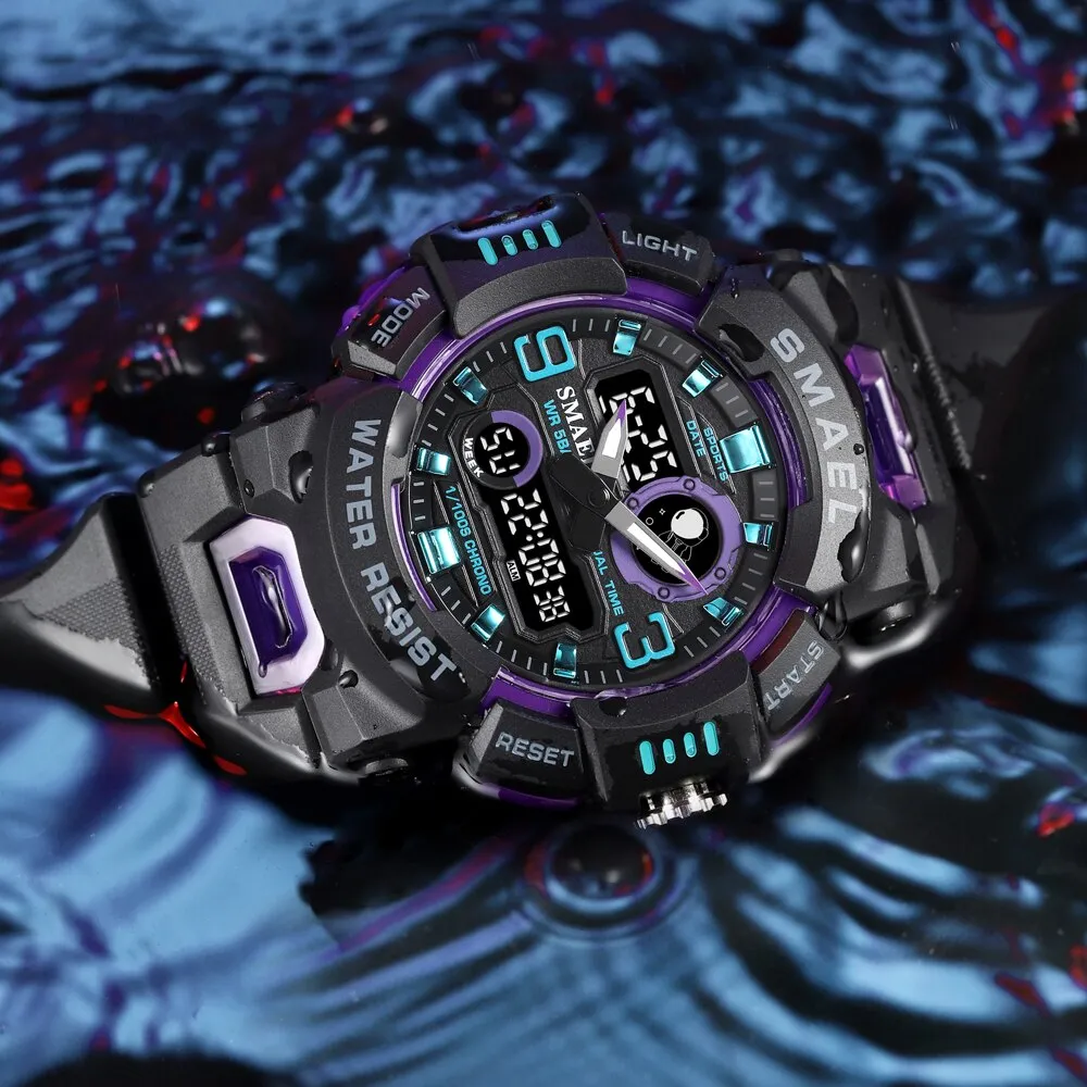 SMAEL Sport Watches For Men Digital LED Dual Display Waterproof Military Wristwatch Student Stopwatch Alarm Quartz Clock Male