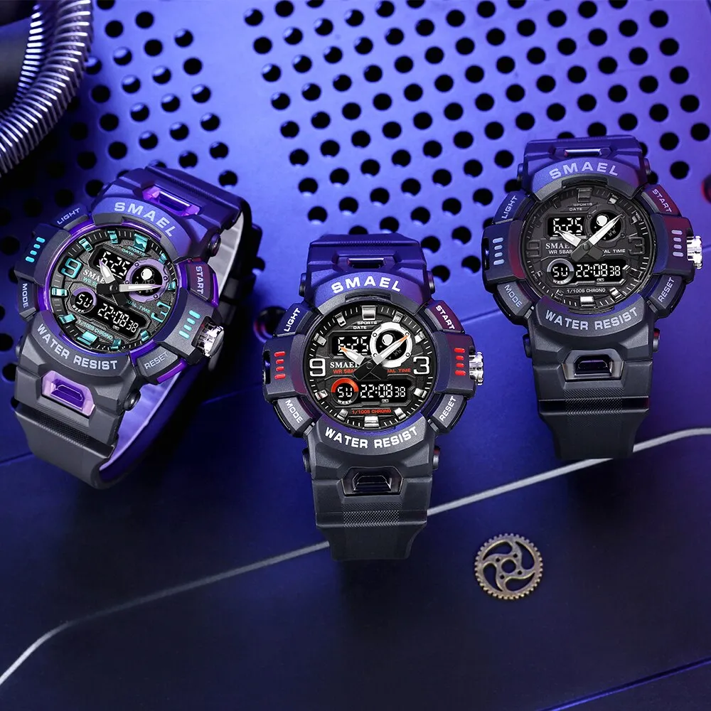 SMAEL Sport Watches For Men Digital LED Dual Display Waterproof Military Wristwatch Student Stopwatch Alarm Quartz Clock Male