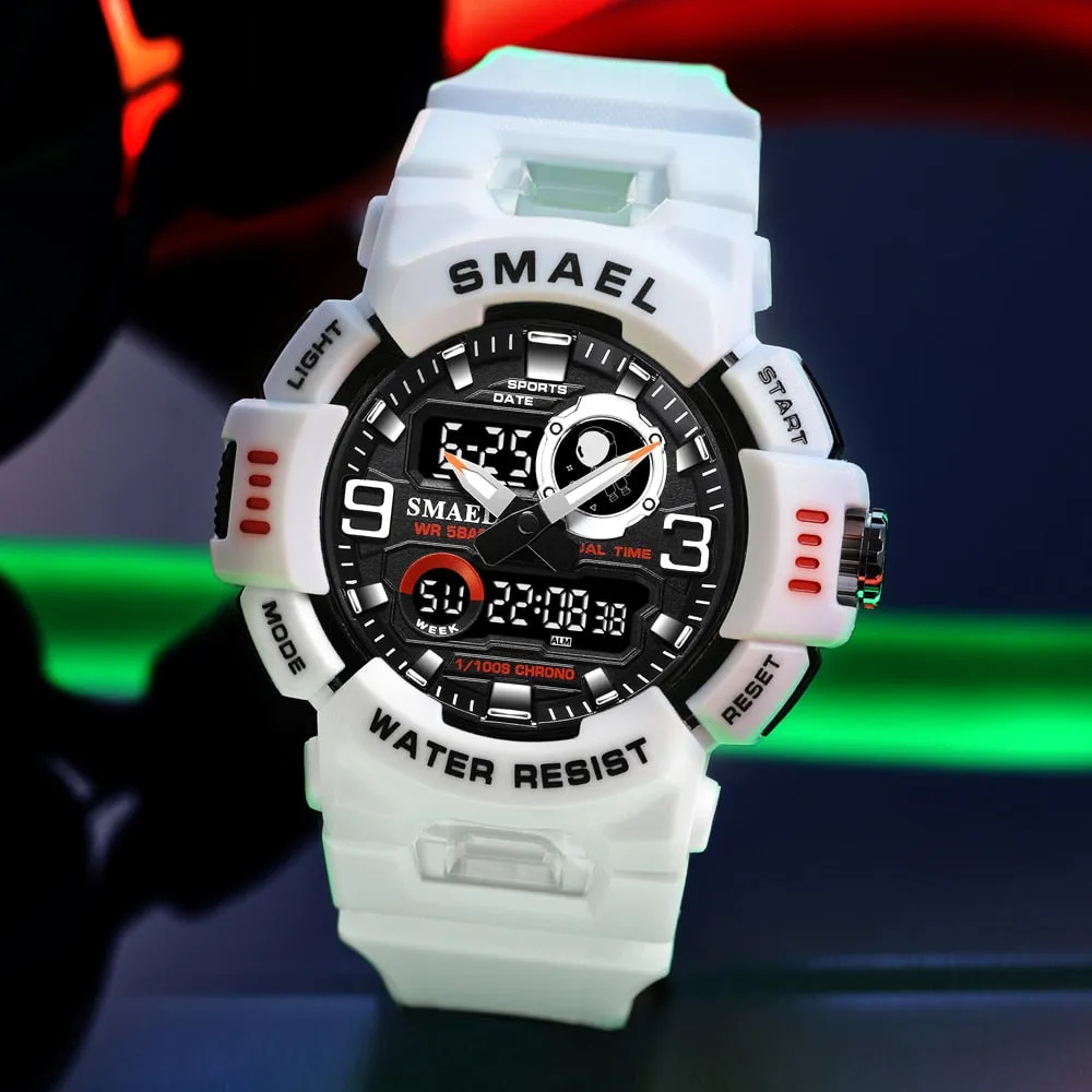 SMAEL Sport Watches For Men Digital LED Dual Display Waterproof Military Wristwatch Student Stopwatch Alarm Quartz Clock Male