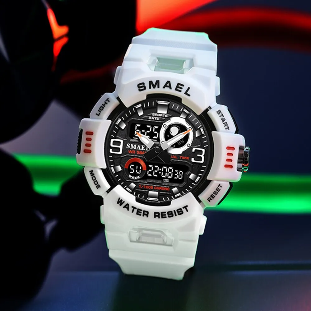 SMAEL Sport Watches For Men Digital LED Dual Display Waterproof Military Wristwatch Student Stopwatch Alarm Quartz Clock Male