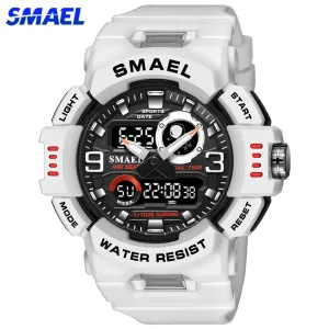 SMAEL Sport Watches For Men Digital LED Dual Display Waterproof Military Wristwatch Student Stopwatch Alarm Quartz Clock Male