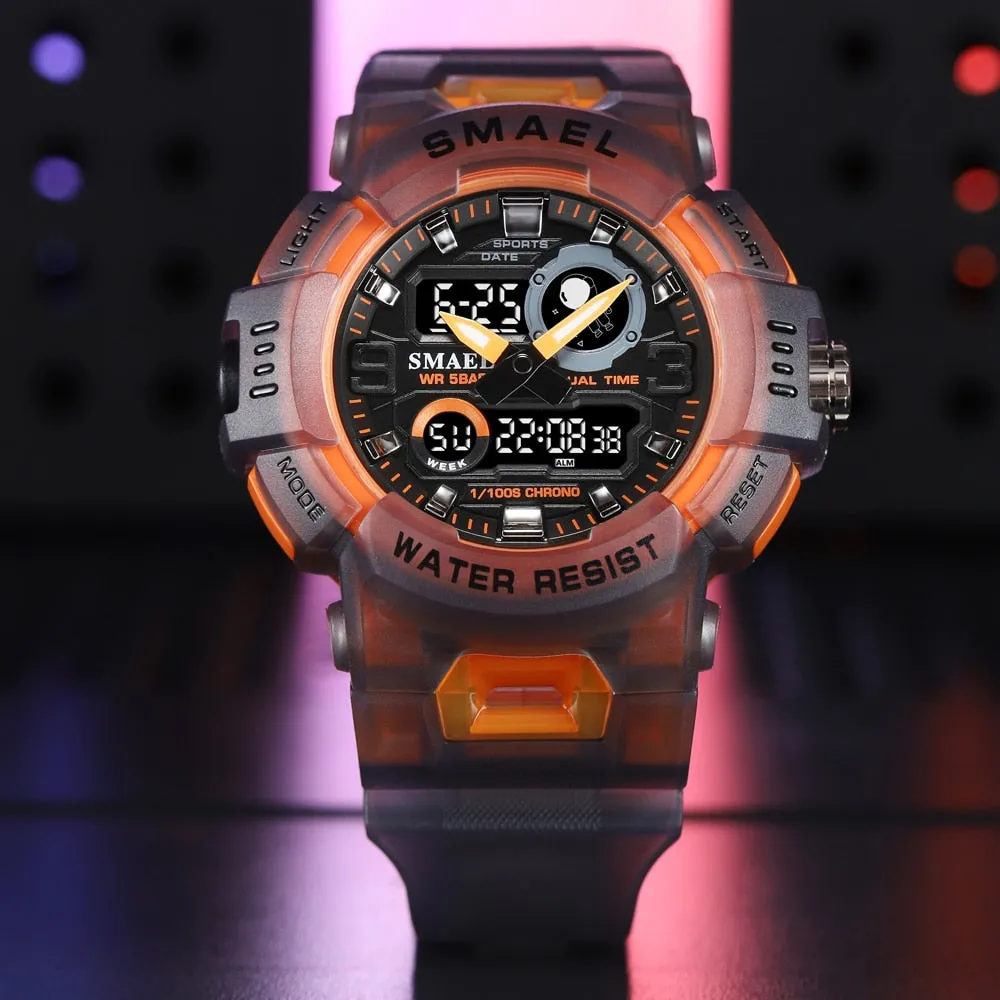 SMAEL Sport Watches For Men Digital LED Dual Display Waterproof Military Wristwatch Student Stopwatch Alarm Quartz Clock Male