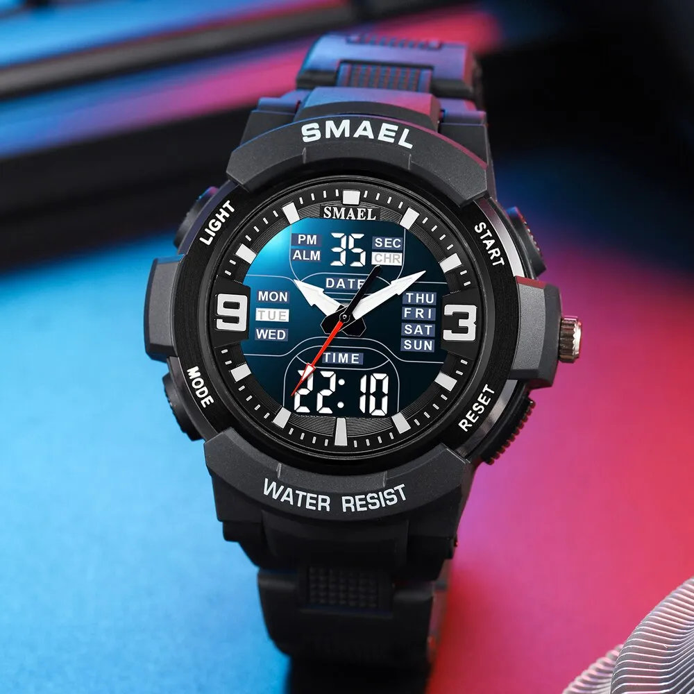 SMAEL Sport Watches for Mens Military Army Waterproof Stopwatch Back Light Date Week Display Clock Study Quartz Wristwatch Male