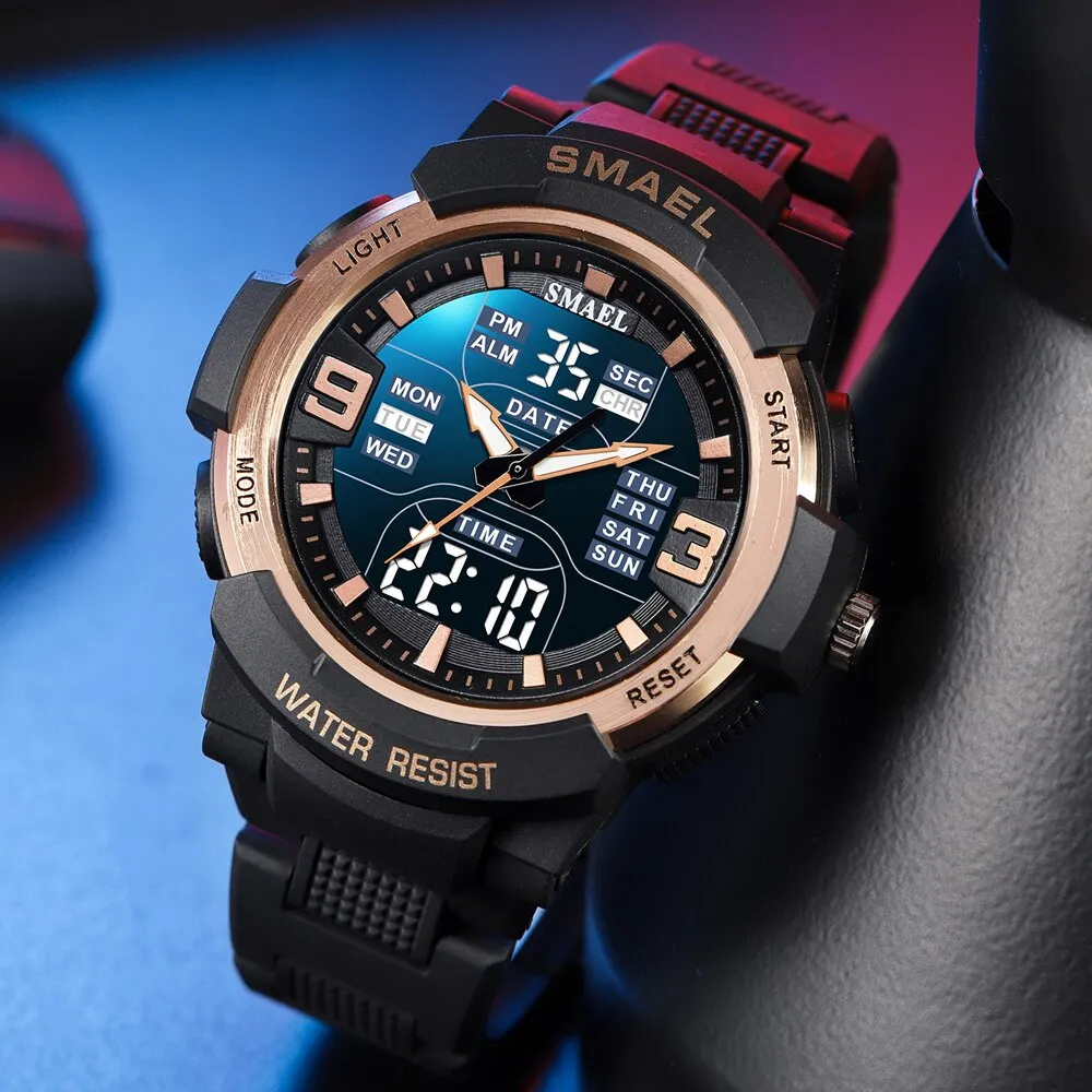 SMAEL Sport Watches for Mens Military Army Waterproof Stopwatch Back Light Date Week Display Clock Study Quartz Wristwatch Male