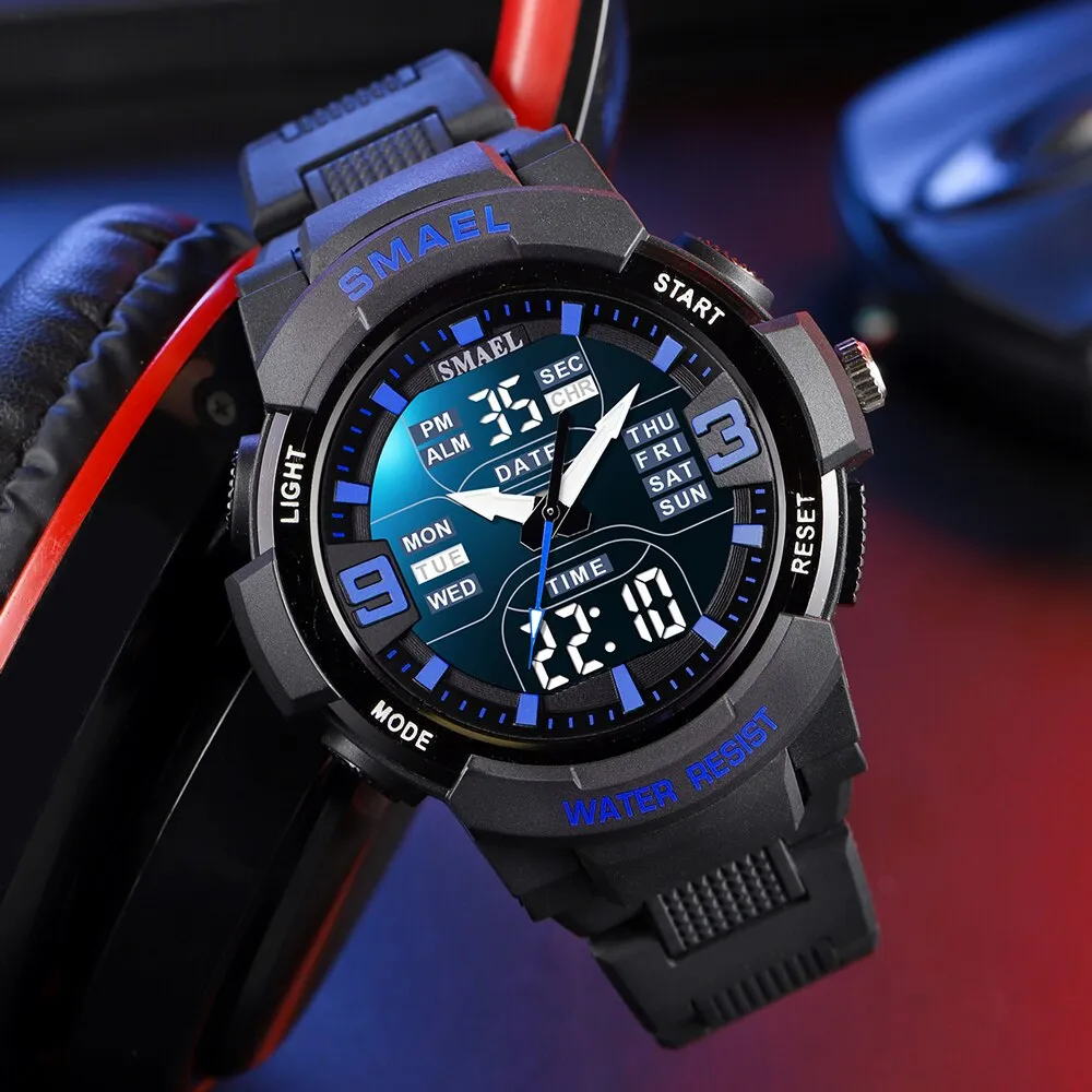 SMAEL Sport Watches for Mens Military Army Waterproof Stopwatch Back Light Date Week Display Clock Study Quartz Wristwatch Male