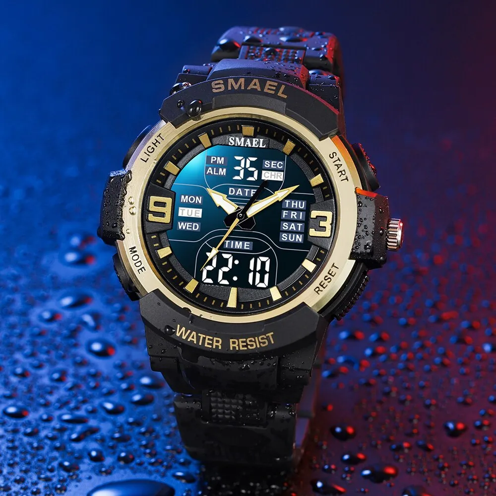 SMAEL Sport Watches for Mens Military Army Waterproof Stopwatch Back Light Date Week Display Clock Study Quartz Wristwatch Male