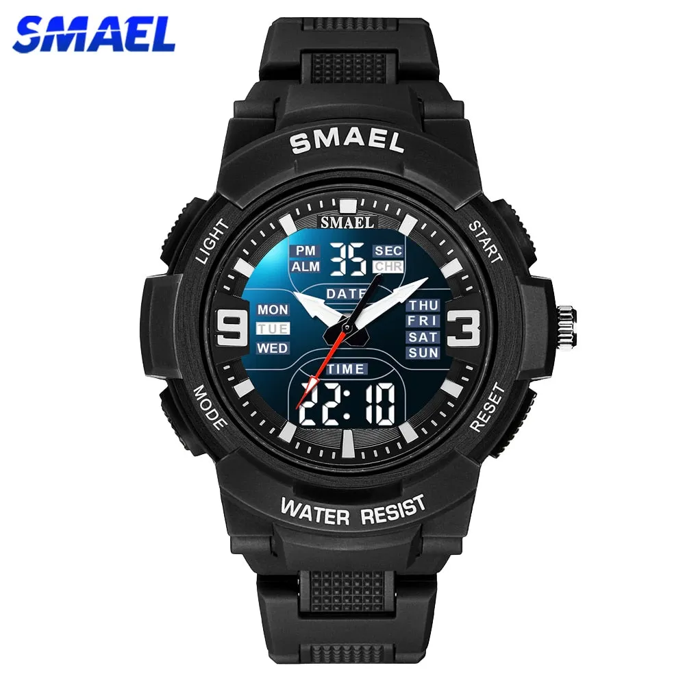 SMAEL Sport Watches for Mens Military Army Waterproof Stopwatch Back Light Date Week Display Clock Study Quartz Wristwatch Male