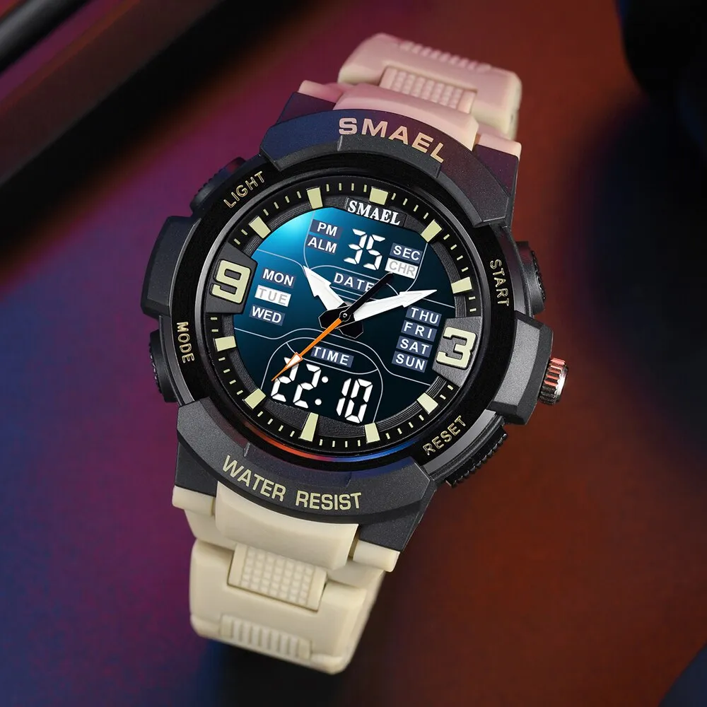 SMAEL Sport Watches for Mens Military Army Waterproof Stopwatch Back Light Date Week Display Clock Study Quartz Wristwatch Male