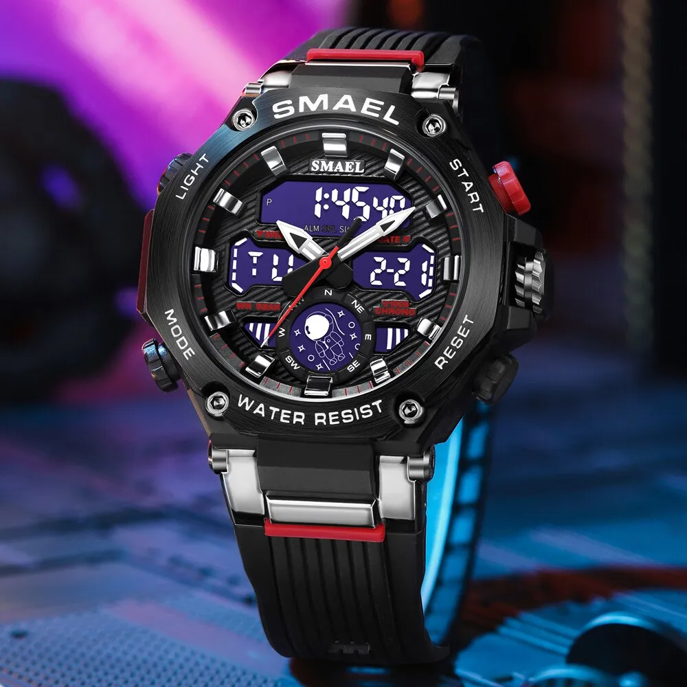 SMAEL Sports Men&#39;s Watches Military Quartz Watch For Man Waterproof Wristwatch Alarm Shock Week Dual Display Digital Clock 8069