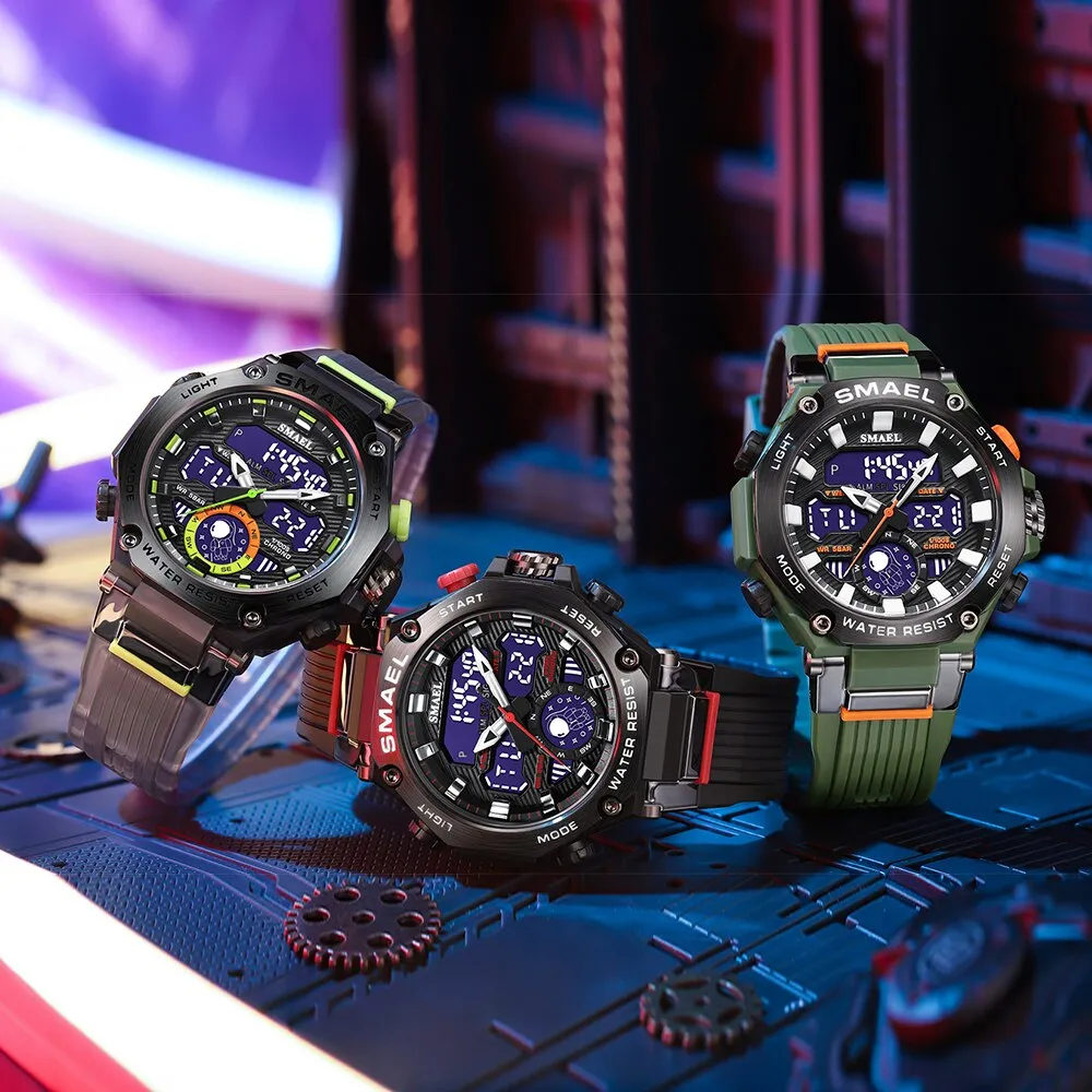 SMAEL Sports Men&#39;s Watches Military Quartz Watch For Man Waterproof Wristwatch Alarm Shock Week Dual Display Digital Clock 8069