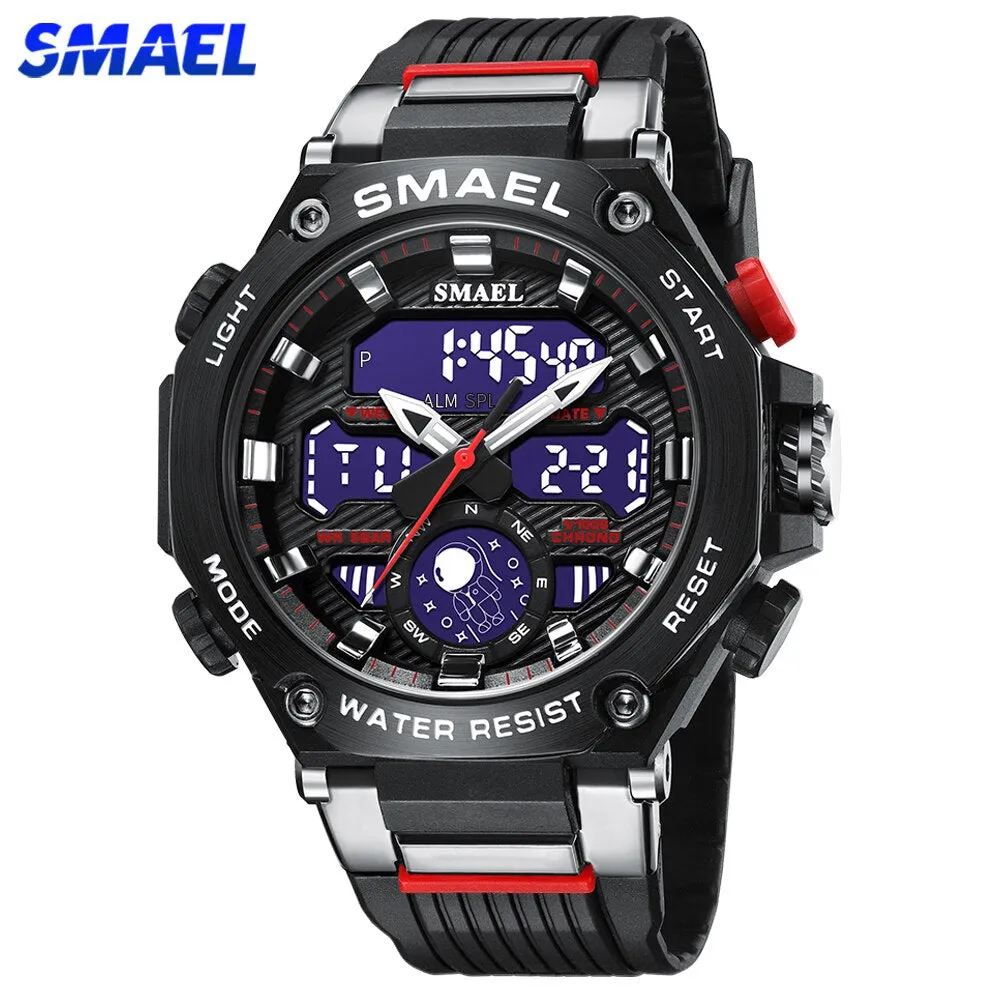 SMAEL Sports Men&#39;s Watches Military Quartz Watch For Man Waterproof Wristwatch Alarm Shock Week Dual Display Digital Clock 8069