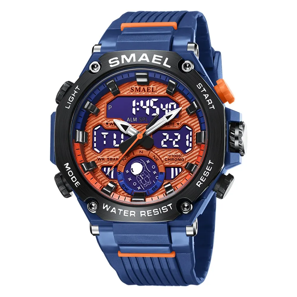 SMAEL Sports Men&#39;s Watches Military Quartz Watch For Man Waterproof Wristwatch Alarm Shock Week Dual Display Digital Clock 8069