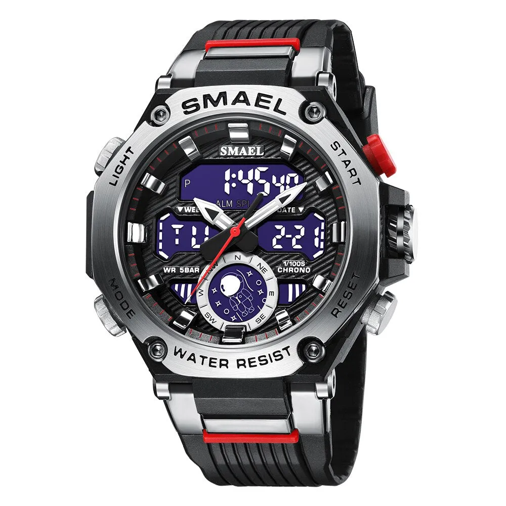 SMAEL Sports Men&#39;s Watches Military Quartz Watch For Man Waterproof Wristwatch Alarm Shock Week Dual Display Digital Clock 8069