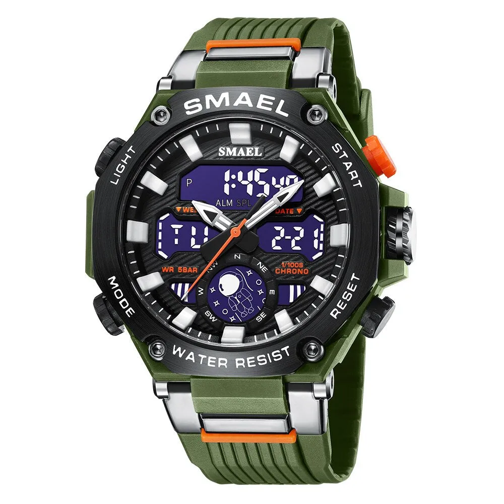 SMAEL Sports Men&#39;s Watches Military Quartz Watch For Man Waterproof Wristwatch Alarm Shock Week Dual Display Digital Clock 8069