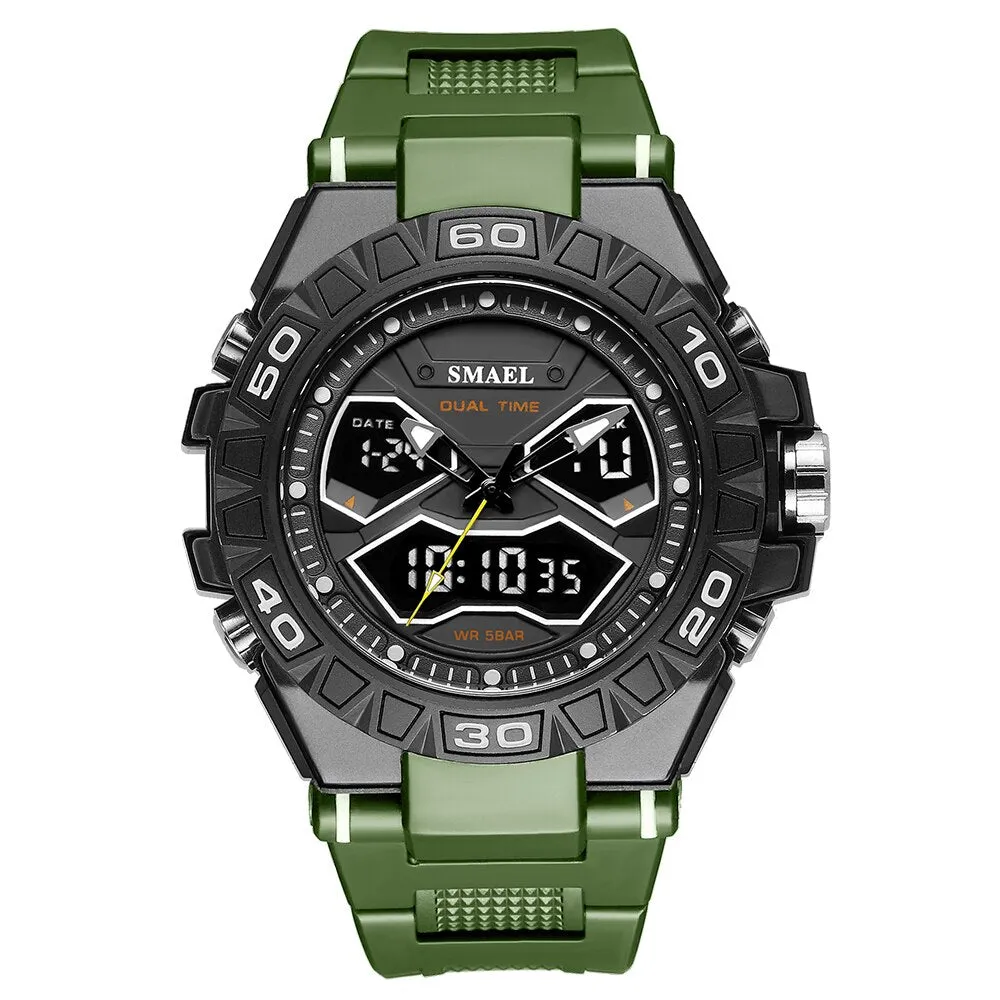 SMAEL Sports Mens Watches Luxury Military Quartz Digital Watch Shockproof Waterproof LED Electronic Dual Display Wristwatch Male