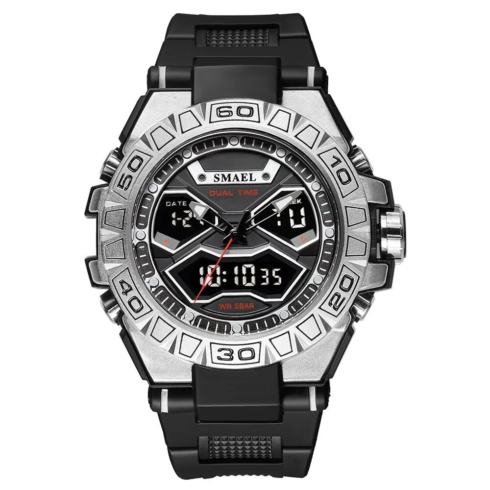 SMAEL Sports Mens Watches Luxury Military Quartz Digital Watch Shockproof Waterproof LED Electronic Dual Display Wristwatch Male