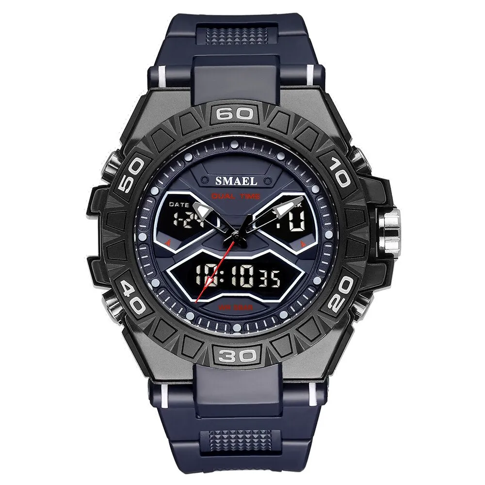 SMAEL Sports Mens Watches Luxury Military Quartz Digital Watch Shockproof Waterproof LED Electronic Dual Display Wristwatch Male