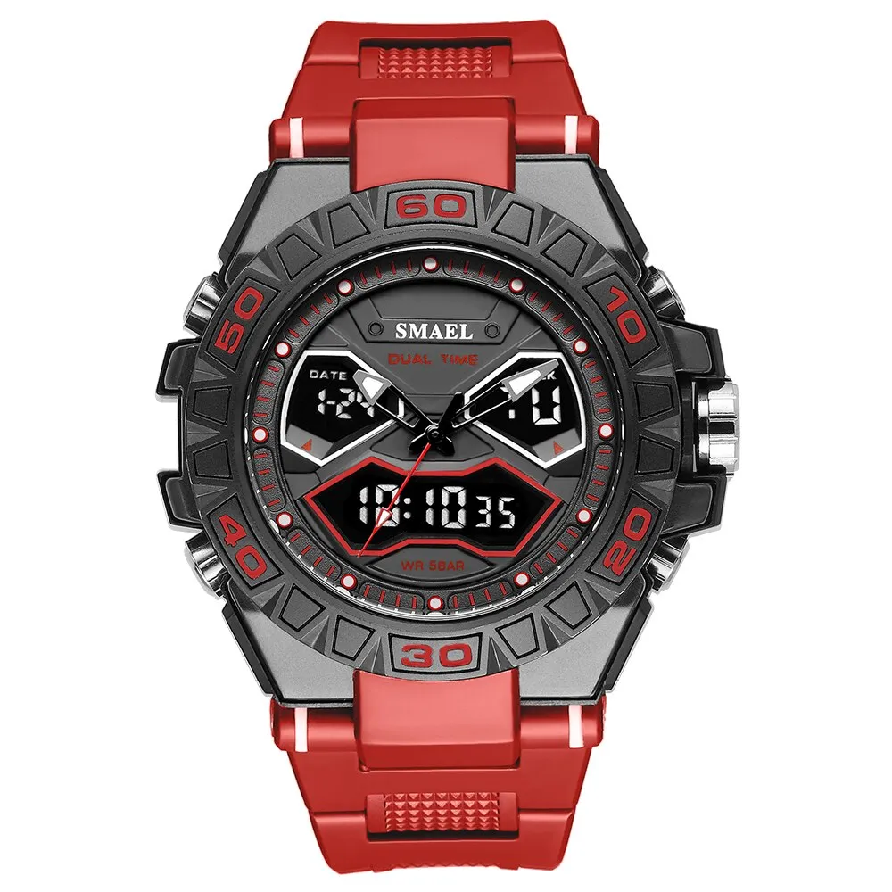 SMAEL Sports Mens Watches Luxury Military Quartz Digital Watch Shockproof Waterproof LED Electronic Dual Display Wristwatch Male