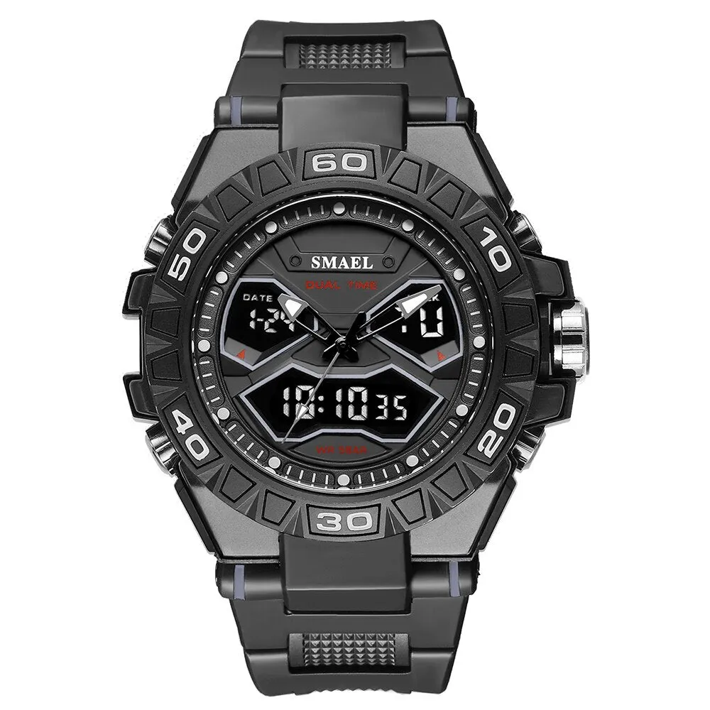 SMAEL Sports Mens Watches Luxury Military Quartz Digital Watch Shockproof Waterproof LED Electronic Dual Display Wristwatch Male