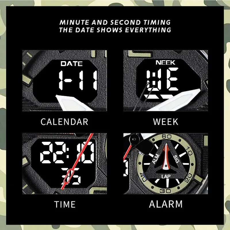 SMAEL Sports Watches Men Camo Watchband Digital Dual Quartz Wristwatches Digital LED Fashion Stopwatch Alarm Military Clock Male