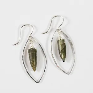 Small Sterling Silver Shield Earrings with Labradorite Inside