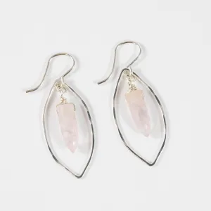 Small Sterling Silver Shield Earrings with Rose Quartz