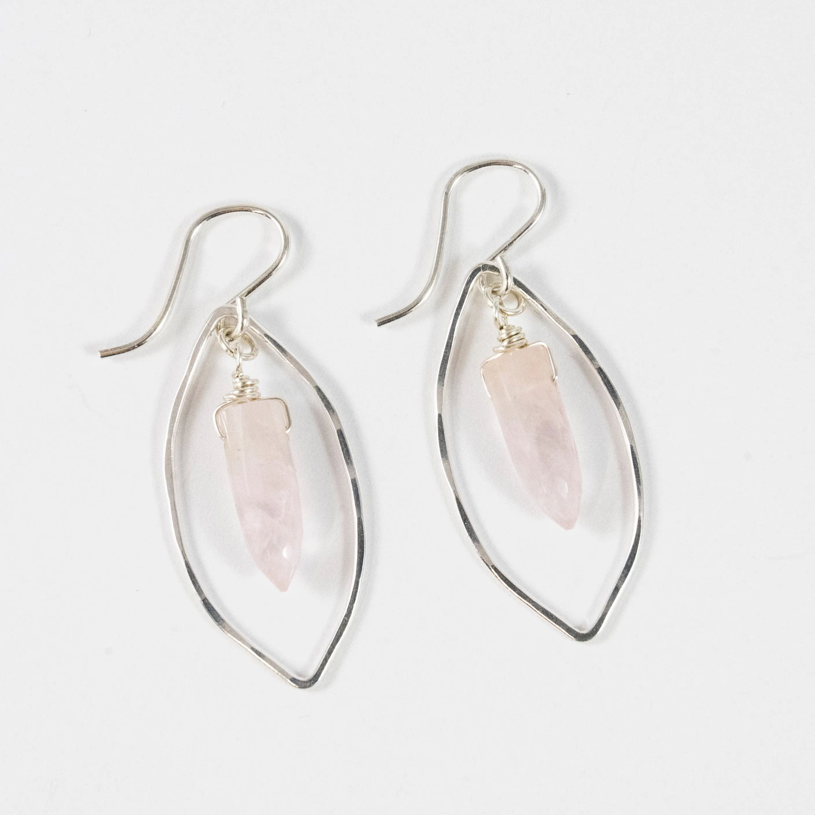 Small Sterling Silver Shield Earrings with Rose Quartz