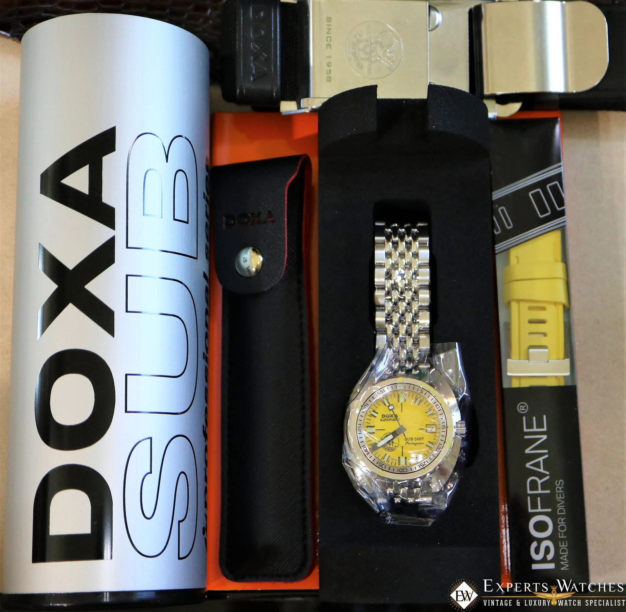Sold!!! New Limited Edition Doxa Sub 300T Poseidon Divingstar Yellow Dial Full Set Belt