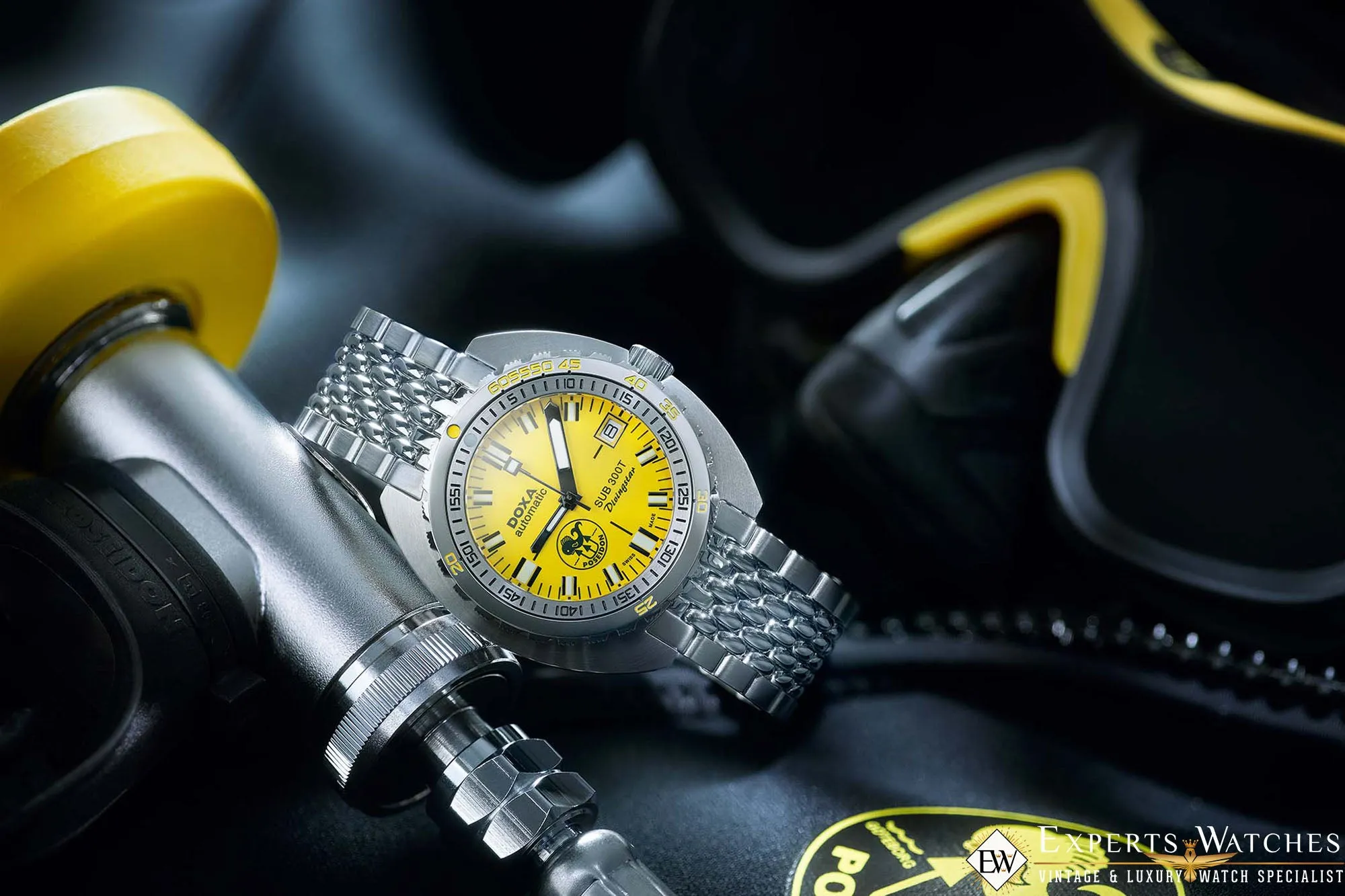 Sold!!! New Limited Edition Doxa Sub 300T Poseidon Divingstar Yellow Dial Full Set Belt