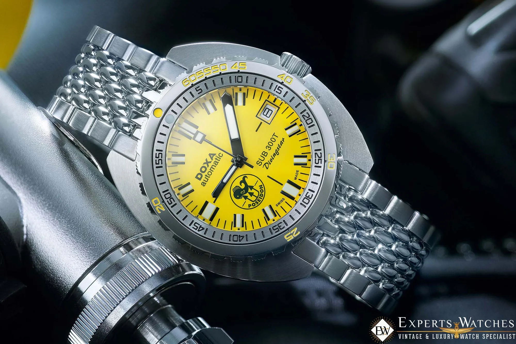 Sold!!! New Limited Edition Doxa Sub 300T Poseidon Divingstar Yellow Dial Full Set Belt