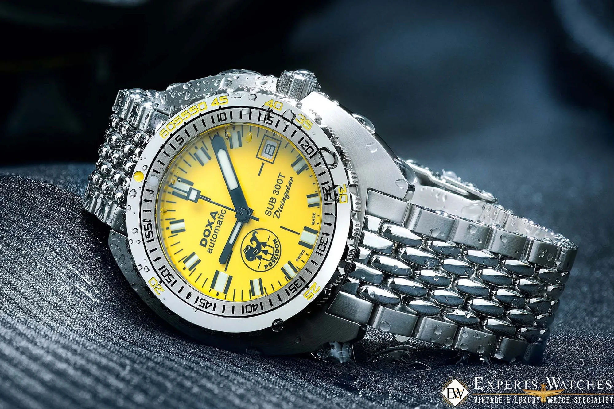 Sold!!! New Limited Edition Doxa Sub 300T Poseidon Divingstar Yellow Dial Full Set Belt