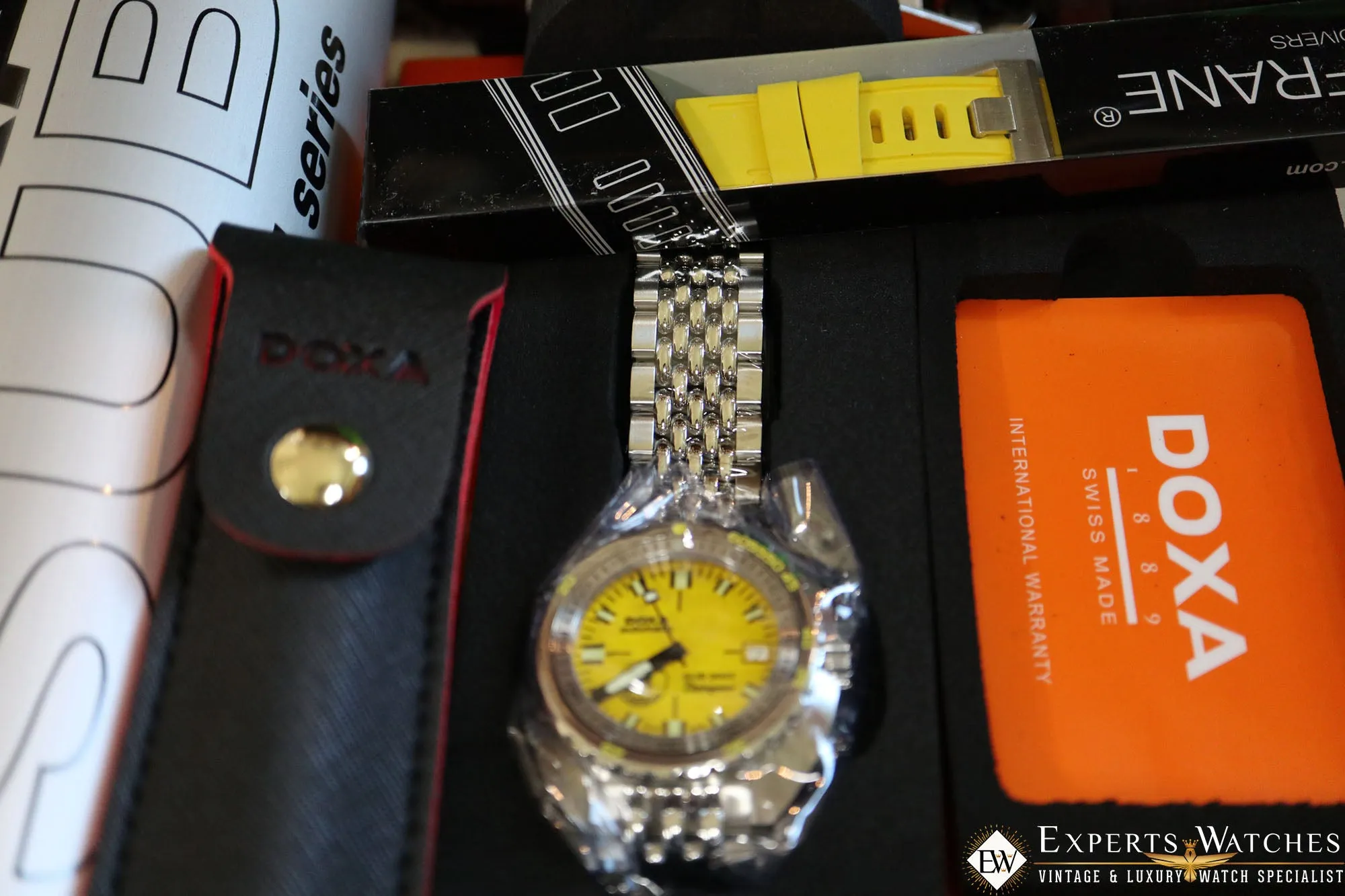 Sold!!! New Limited Edition Doxa Sub 300T Poseidon Divingstar Yellow Dial Full Set Belt