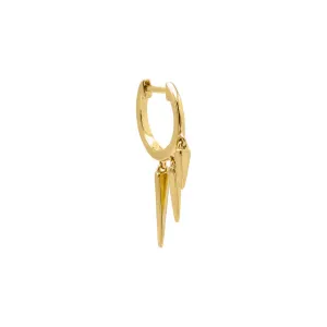 Solid Dangling Triple Spike Huggie Earring 14K