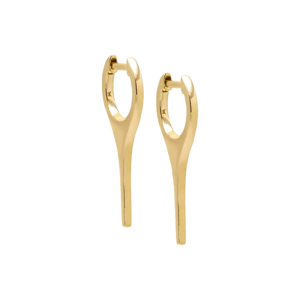 Solid Elongated Spike Huggie Earring 14K