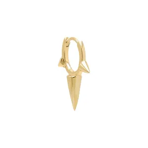 Solid Elongated Triple Spike Huggie Earring 14K