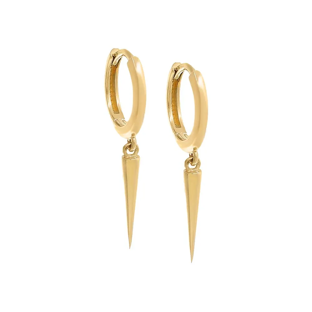 Solid Spike Drop Huggie Earring 14K