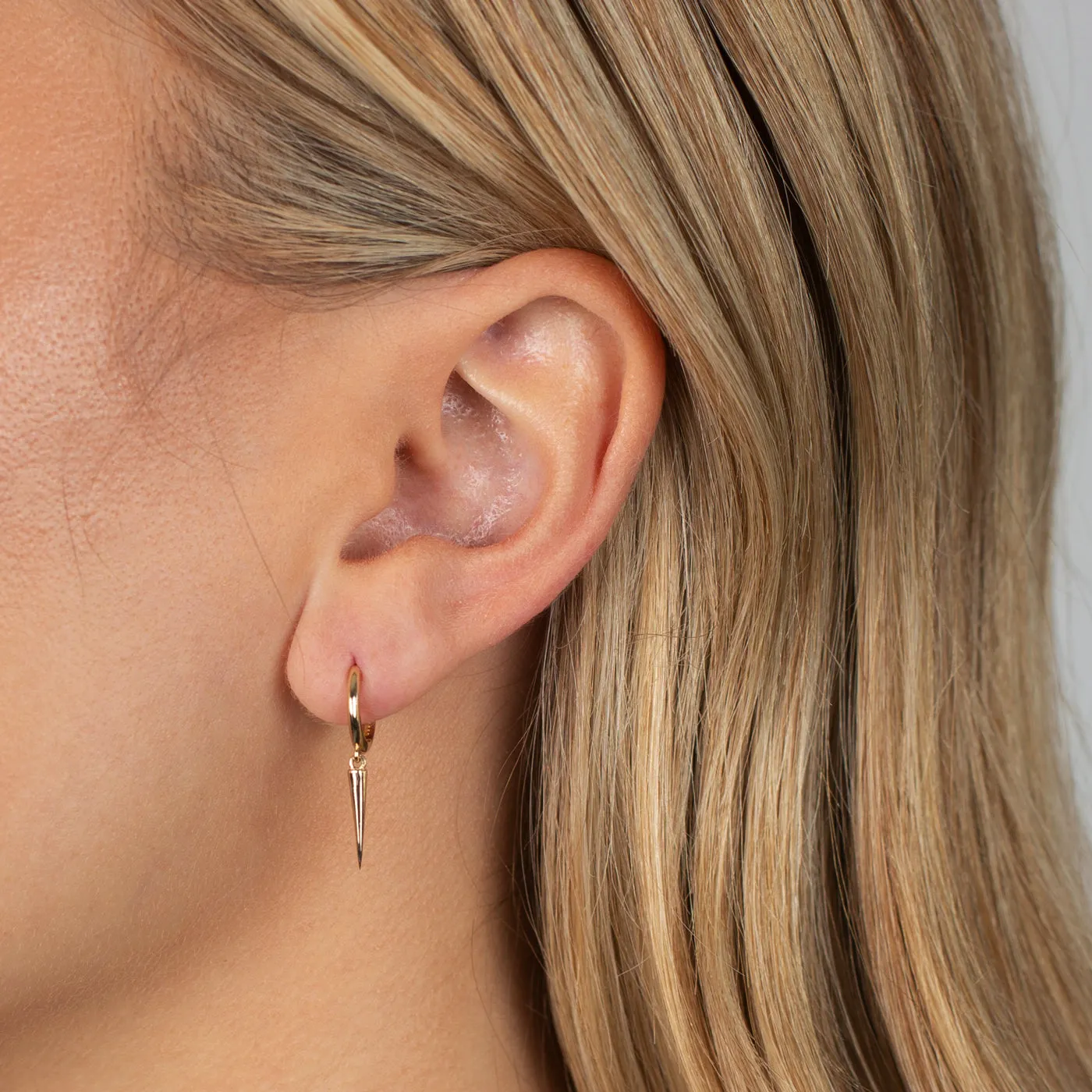 Solid Spike Drop Huggie Earring 14K