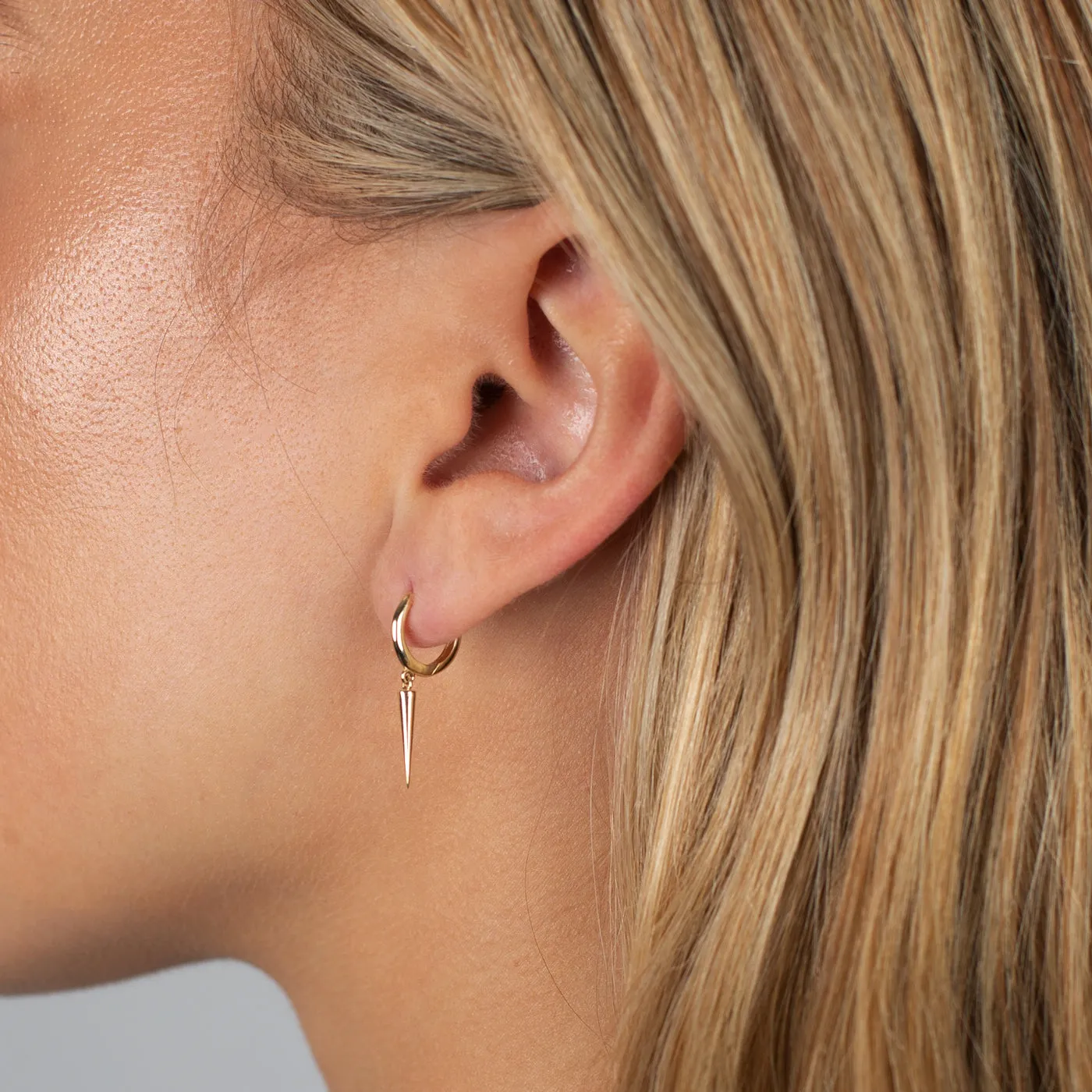Solid Spike Drop Huggie Earring 14K