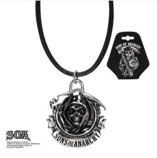 Sons of Anarchy Stainless Steel Grim Reaper Pendant with Black Leather Cord