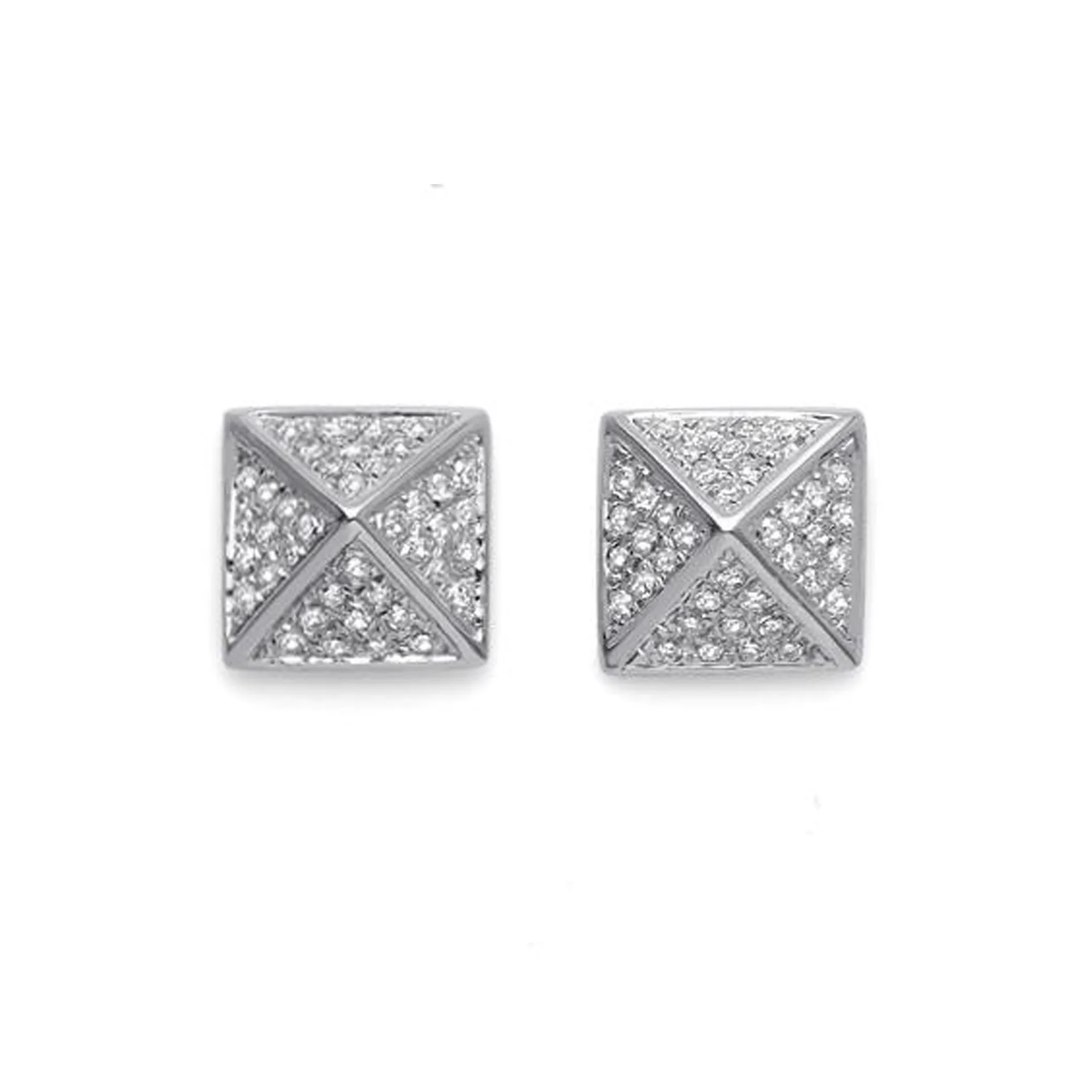 Spike Collection: 14K Gold Pavé Diamond Pyramid Spike Stud Earrings, Large Size