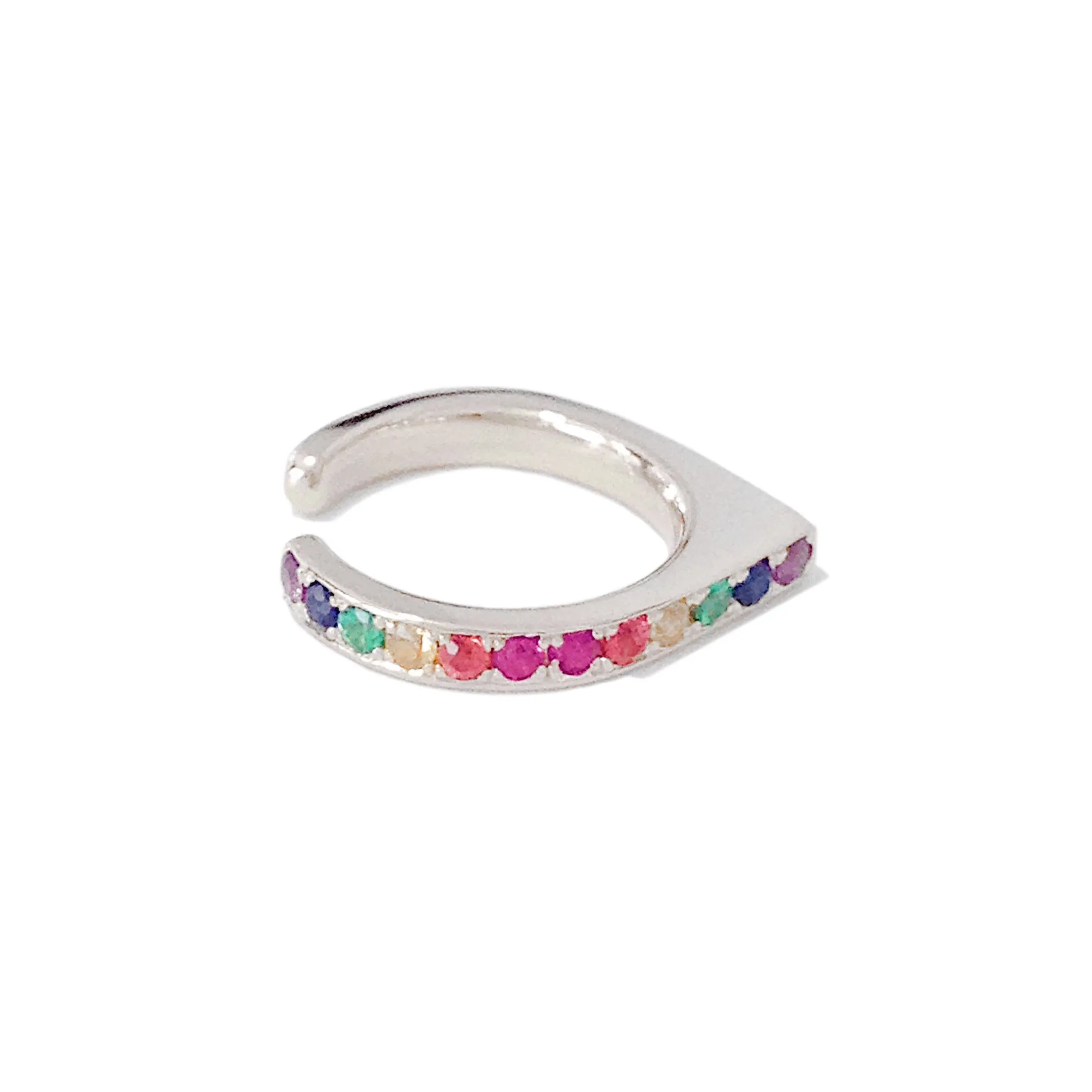 Spike Collection: 14K Gold Pavé Rainbow Gemstone Spike Point Ear Cuff