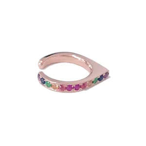 Spike Collection: 14K Gold Pavé Rainbow Gemstone Spike Point Ear Cuff
