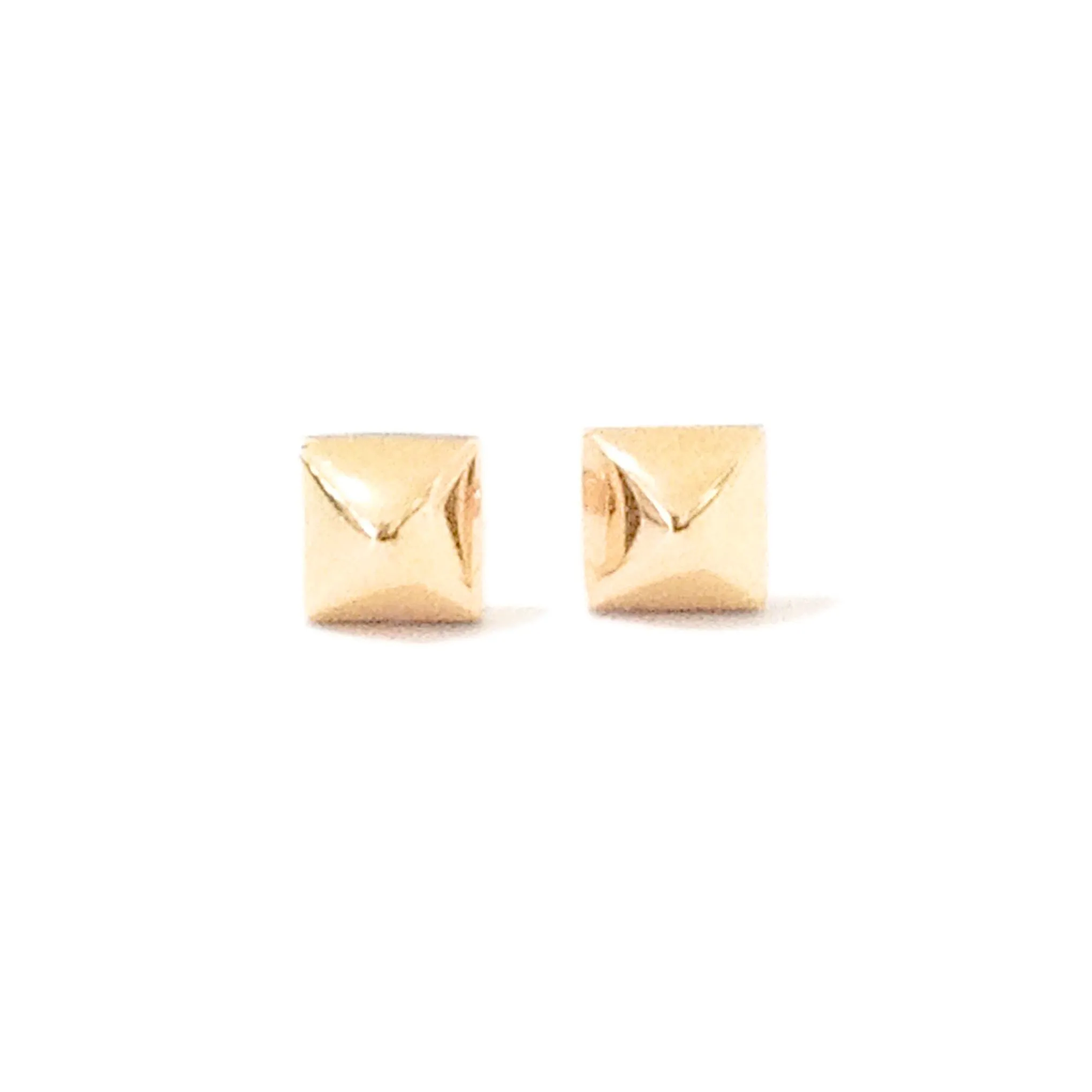 Spike Collection: 14K Gold Pyramid Spike Stud Earrings, XS Size