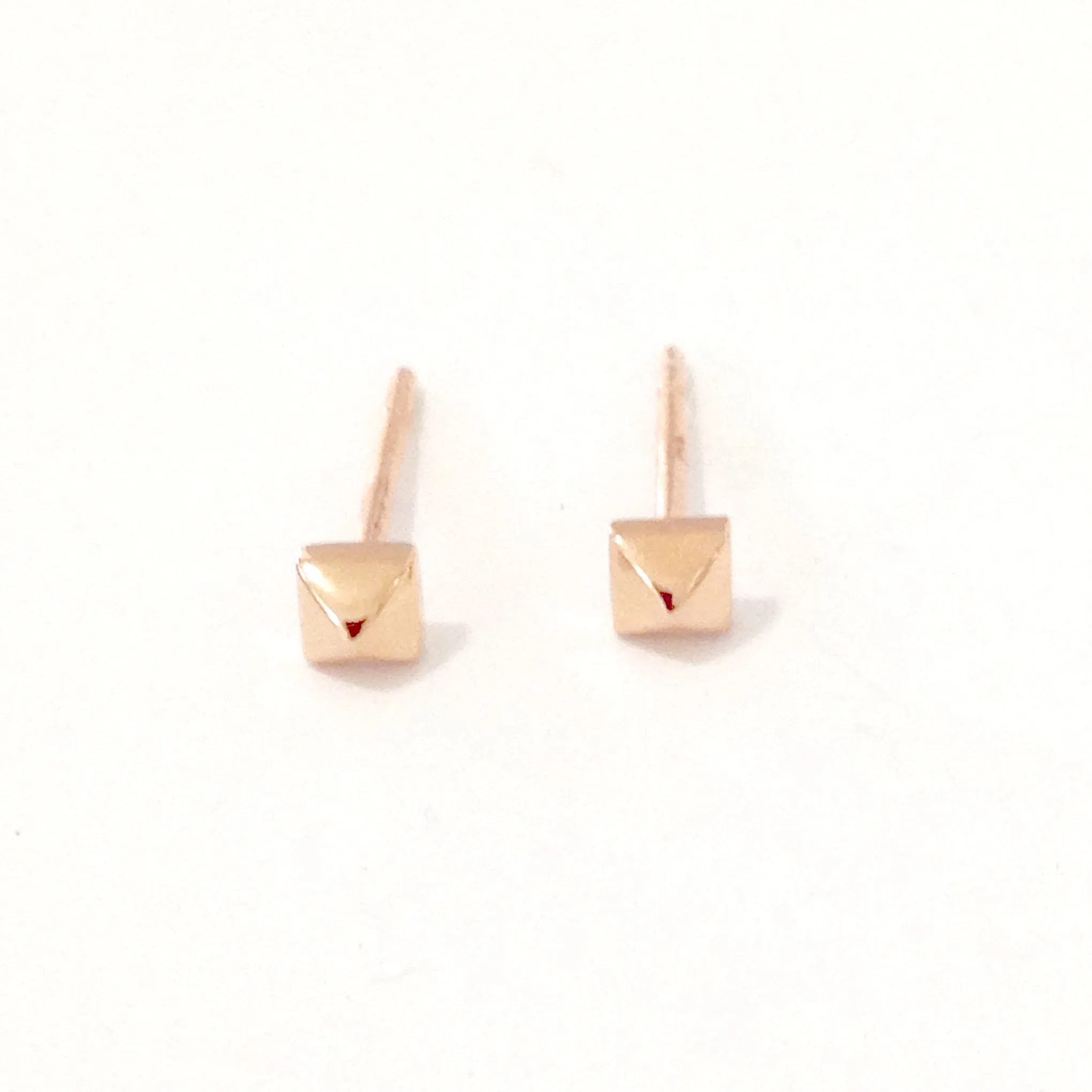 Spike Collection: 14K Gold Pyramid Spike Stud Earrings, XS Size