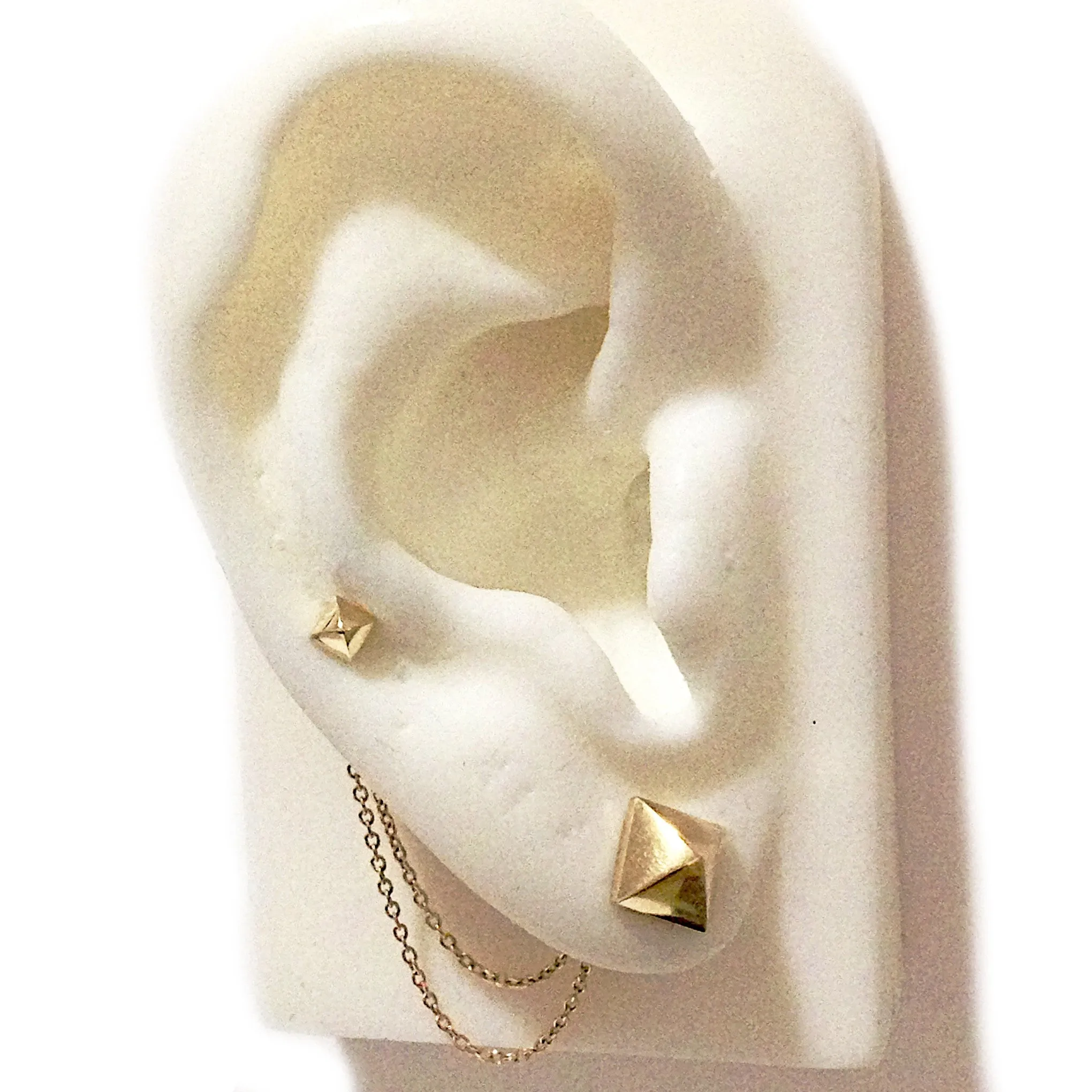 Spike Collection: 14K Gold Pyramid Spike Stud Earrings, XS Size