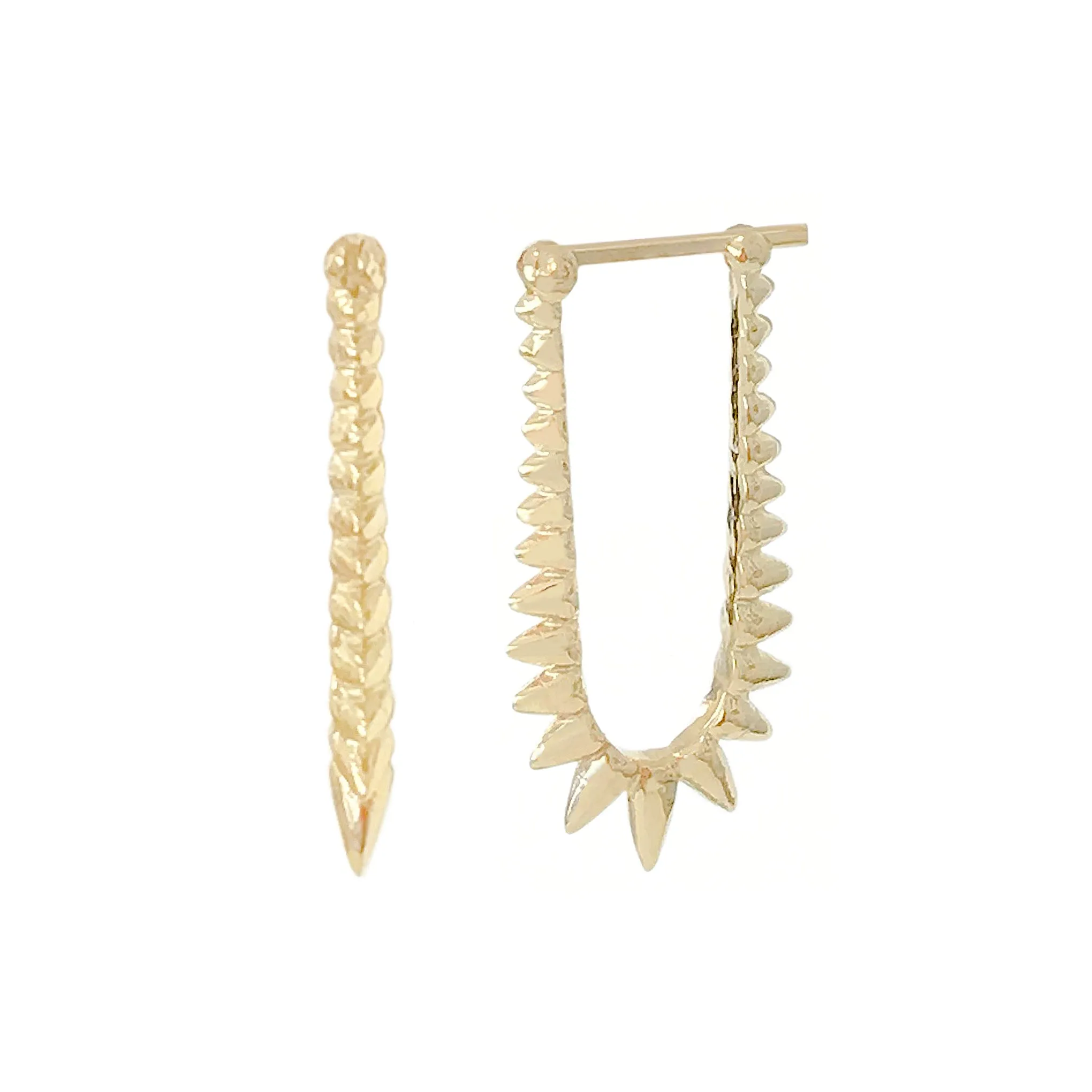 Spike Collection: 14K Gold Spike Huggie Hoop Earrings, Large Size